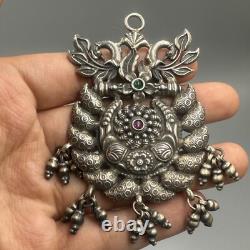Genuine large ancient Roman pendant in magnificent solid silver with engraving