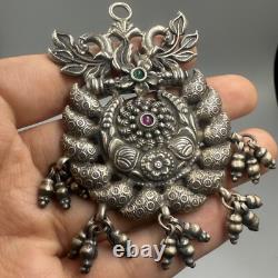 Genuine large ancient Roman pendant in magnificent solid silver with engraving