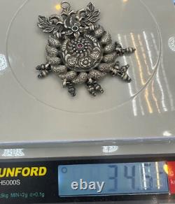 Genuine large ancient Roman pendant in magnificent solid silver with engraving