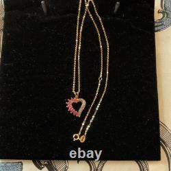 Genuine rubies, diamond, antique pendant necklace in gold, vermeil silver