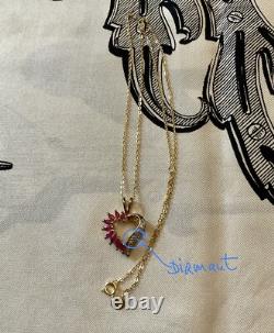 Genuine rubies, diamond, antique pendant necklace in gold, vermeil silver