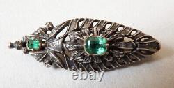 Gold Brooch And Solid Argent + Emerald + Diamonds Old Jewellery 18th Century