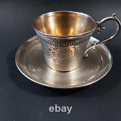 Goldsmith Doutre Roussel Antique Cup and Saucer in Silver Minerve 19th Century