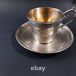 Goldsmith Doutre Roussel Antique Cup and Saucer in Silver Minerve 19th Century