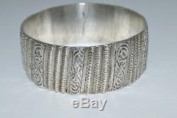 Great Old Silver Cuff Bracelet Punch North Africa Jewel 139.4 G