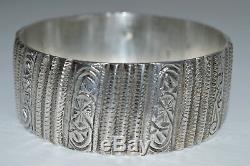 Great Old Silver Cuff Bracelet Punch North Africa Jewel 139.4 G