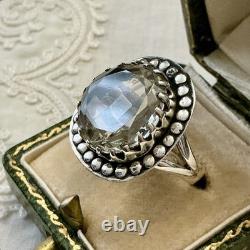 HUGE Hand-Cut TOPAZ, Solid Silver, LARGE ANTIQUE DESIGNER RING