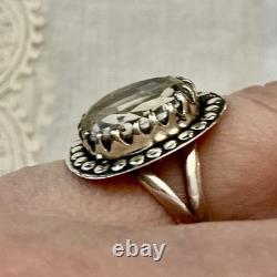 HUGE Hand-Cut TOPAZ, Solid Silver, LARGE ANTIQUE DESIGNER RING