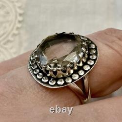 HUGE Hand-Cut TOPAZ, Solid Silver, LARGE ANTIQUE DESIGNER RING