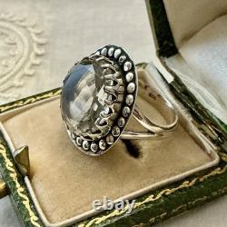 HUGE Hand-Cut TOPAZ, Solid Silver, LARGE ANTIQUE DESIGNER RING