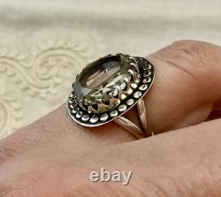 HUGE Hand-Cut TOPAZ, Solid Silver, LARGE ANTIQUE DESIGNER RING
