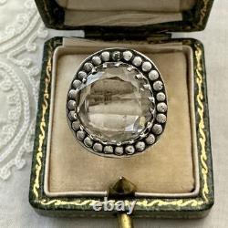 HUGE Hand-Cut TOPAZ, Solid Silver, LARGE ANTIQUE DESIGNER RING