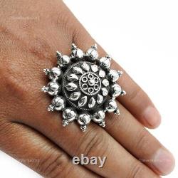 Handmade 925 Sterling Silver Vintage Cocktail Ring Flower Size 10