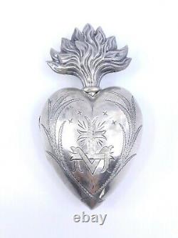 Heart Of Mary Ancient In Solid Silver Reliquary Ex Voto 19th (2)