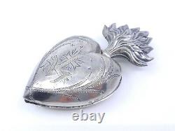 Heart Of Mary Ancient In Solid Silver Reliquary Ex Voto 19th (2)