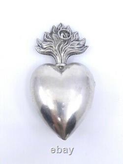 Heart Of Mary Ancient In Solid Silver Reliquary Ex Voto 19th (2)