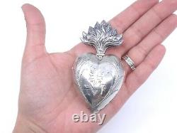 Heart Of Mary Ancient In Solid Silver Reliquary Ex Voto 19th (2)