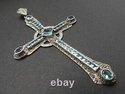 Huge Ancient Cross Massive Silver Hanging Marcassite - Swiss Topaz Of 14ct