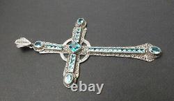 Huge Ancient Cross Massive Silver Hanging Marcassite - Swiss Topaz Of 14ct