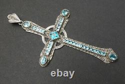 Huge Ancient Cross Massive Silver Hanging Marcassite - Swiss Topaz Of 14ct