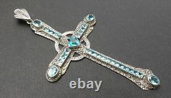 Huge Ancient Cross Massive Silver Hanging Marcassite - Swiss Topaz Of 14ct