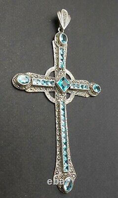 Huge Ancient Cross Massive Silver Hanging Marcassite - Swiss Topaz Of 14ct