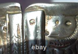 Huge antique bracelet 193g solid silver, 3 star rubies 15 carats