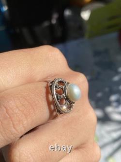 Huge genuine pearl, sterling silver, beautiful antique ring