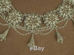 Important Ancient Necklace In Solid Silver Waterproof Riche Floral Decor 110g