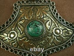 Important Ancient Silver Pendant Massif Tibetan Turquoise Coral Afghan