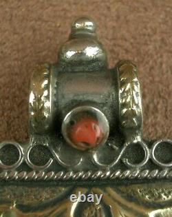 Important Ancient Silver Pendant Massif Tibetan Turquoise Coral Afghan