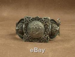 Important Antique Berber Bracelet In Sterling Silver North Africa Poincon Crab