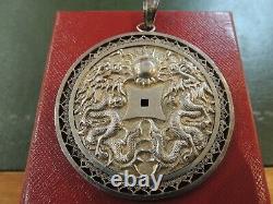 Important Antique Pendant Engraved In Solid Silver With Asian Symbols