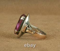 Important Old Ring Sterling Silver And 18k Gold Mixed Poincon Pierre Violette
