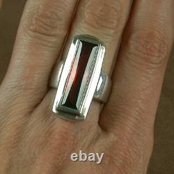 Important Old Ring Tank In Silver Massive Sertie Grosse Pierre Red
