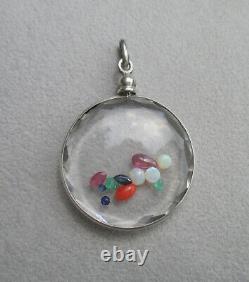 Important Pendant Holder Photo Locket Old Faceted Stones Silver Solid