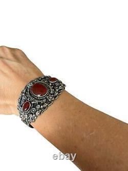 Important vintage 19th century solid silver cuff bracelet Floral Antique
