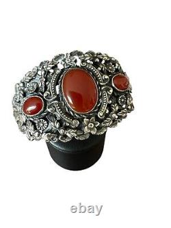 Important vintage 19th century solid silver cuff bracelet Floral Antique
