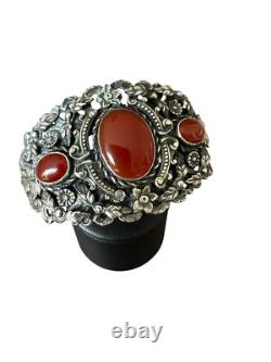 Important vintage solid silver cuff bracelet, 19th century, antique floral