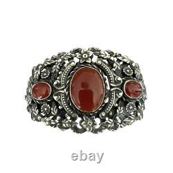 Important vintage solid silver cuff bracelet, 19th century, antique floral