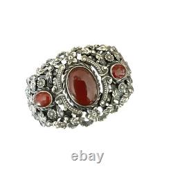 Important vintage solid silver cuff bracelet, 19th century, antique floral