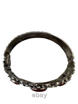 Important vintage solid silver cuff bracelet, 19th century, antique floral
