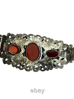 Important vintage solid silver cuff bracelet, 19th century, antique floral