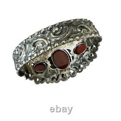 Important vintage solid silver cuff bracelet, 19th century, antique floral