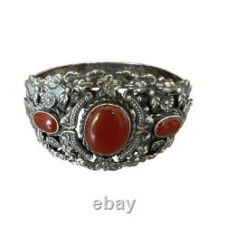 Important vintage solid silver cuff bracelet, 19th century, antique floral