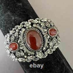 Important vintage solid silver cuff bracelet, 19th century, antique floral