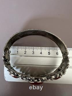 Important vintage solid silver cuff bracelet, 19th century, antique floral