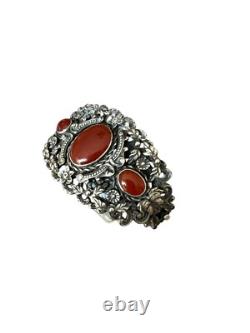 Important vintage solid silver cuff bracelet, 19th century, antique floral