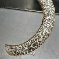 India Ancienne Canne Pommeau Argent Massif Indian Silver Cane Xixeme