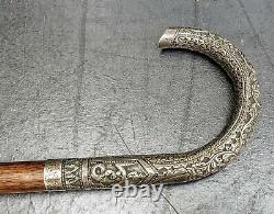 India Ancienne Canne Pommeau Argent Massif Indian Silver Cane Xixeme